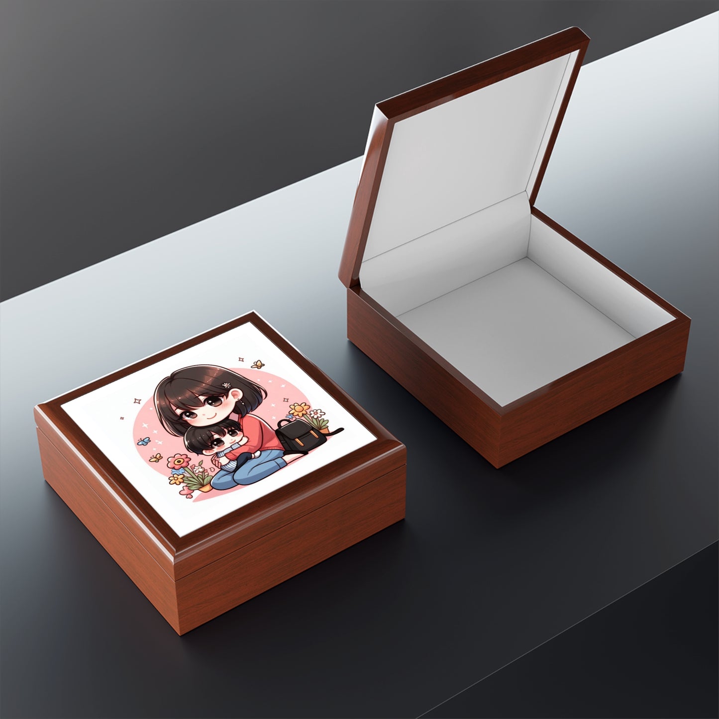 Charming Mother-Child Jewelry Box with Cute Illustration