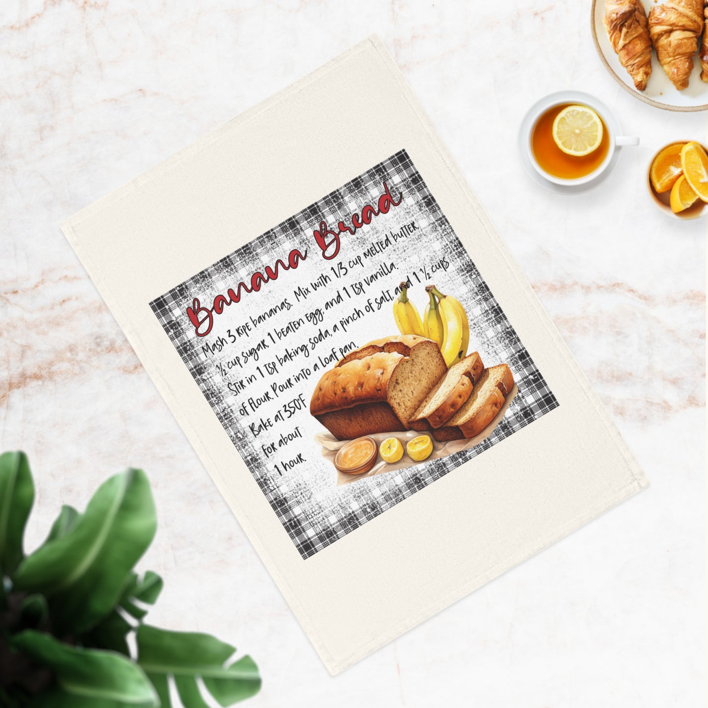 Banana Bread Recipe Cotton Tea Towel - Perfect Kitchen Gift for Bakers & Food Lovers