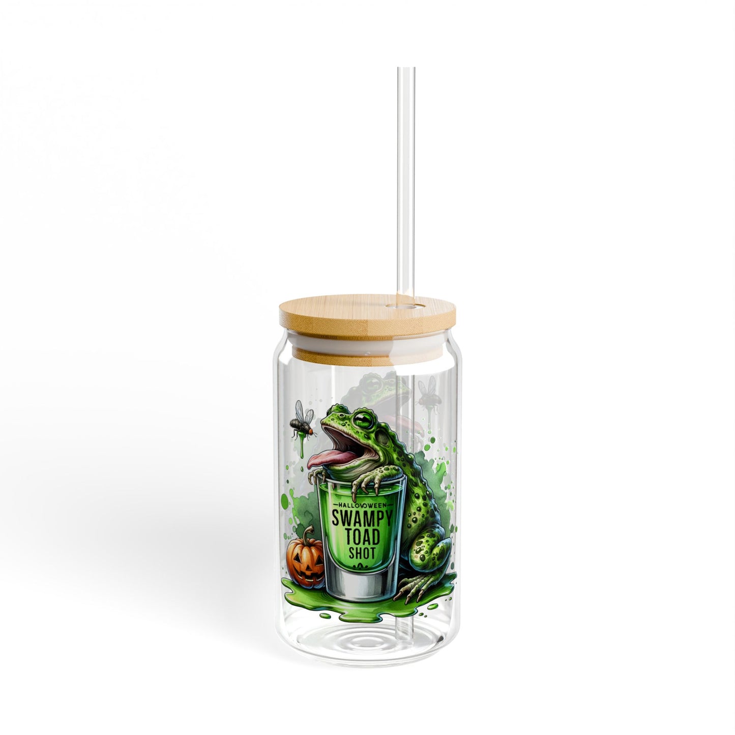 Swampy-Toad Halloween Sipper Glass - 16oz Swampy Toad Design with Straw