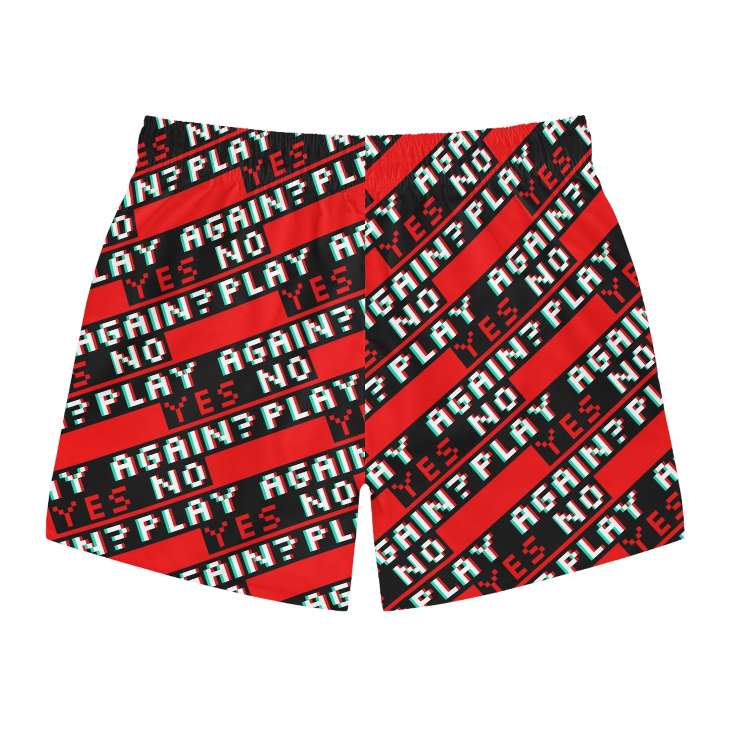 Retro Gamer Swim Trunks - Play Again? Yes/No Design