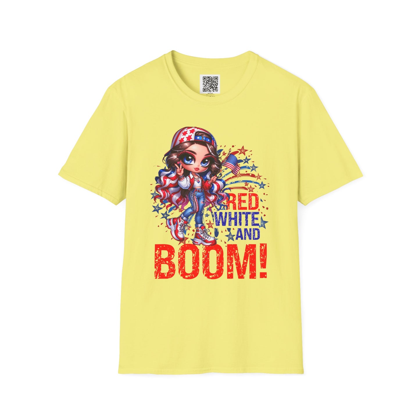 Red, White & Boom! | Unisex Softstyle T-Shirt for Independence Day Celebrations