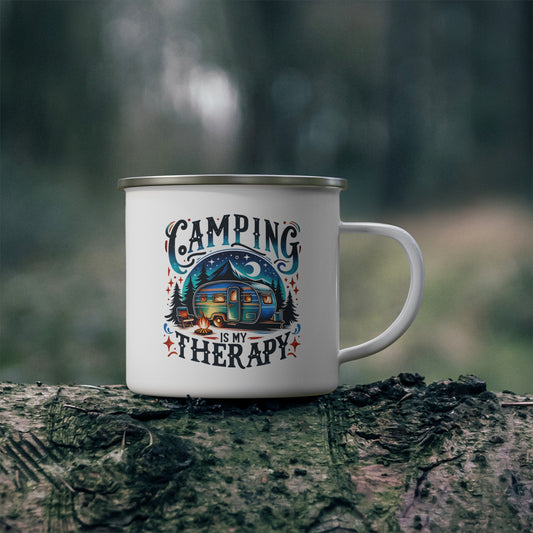 Camping Is My Therapy Enamel Mug - Perfect for Outdoor Lovers and Nature Enthusiasts
