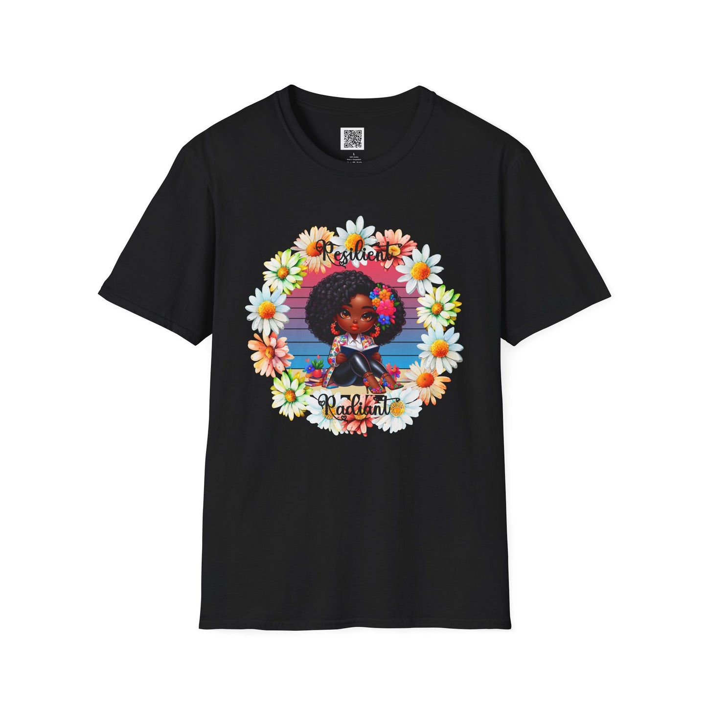 Resilient & Radiant Unisex Softstyle T-Shirt - Floral Design, Empowering Message