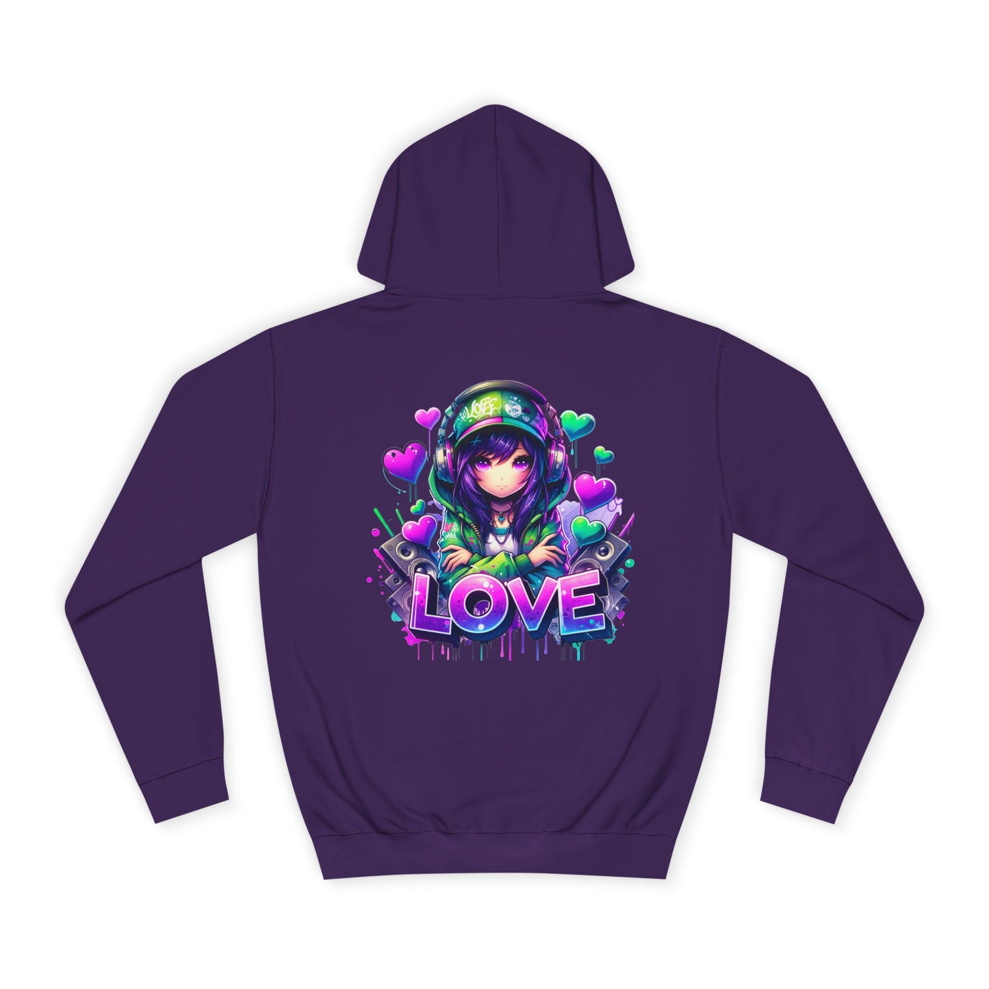 College Hoodie with Love Graphic - Trendy Heart Design, Perfect for Everyday Comfort and Special Occasions