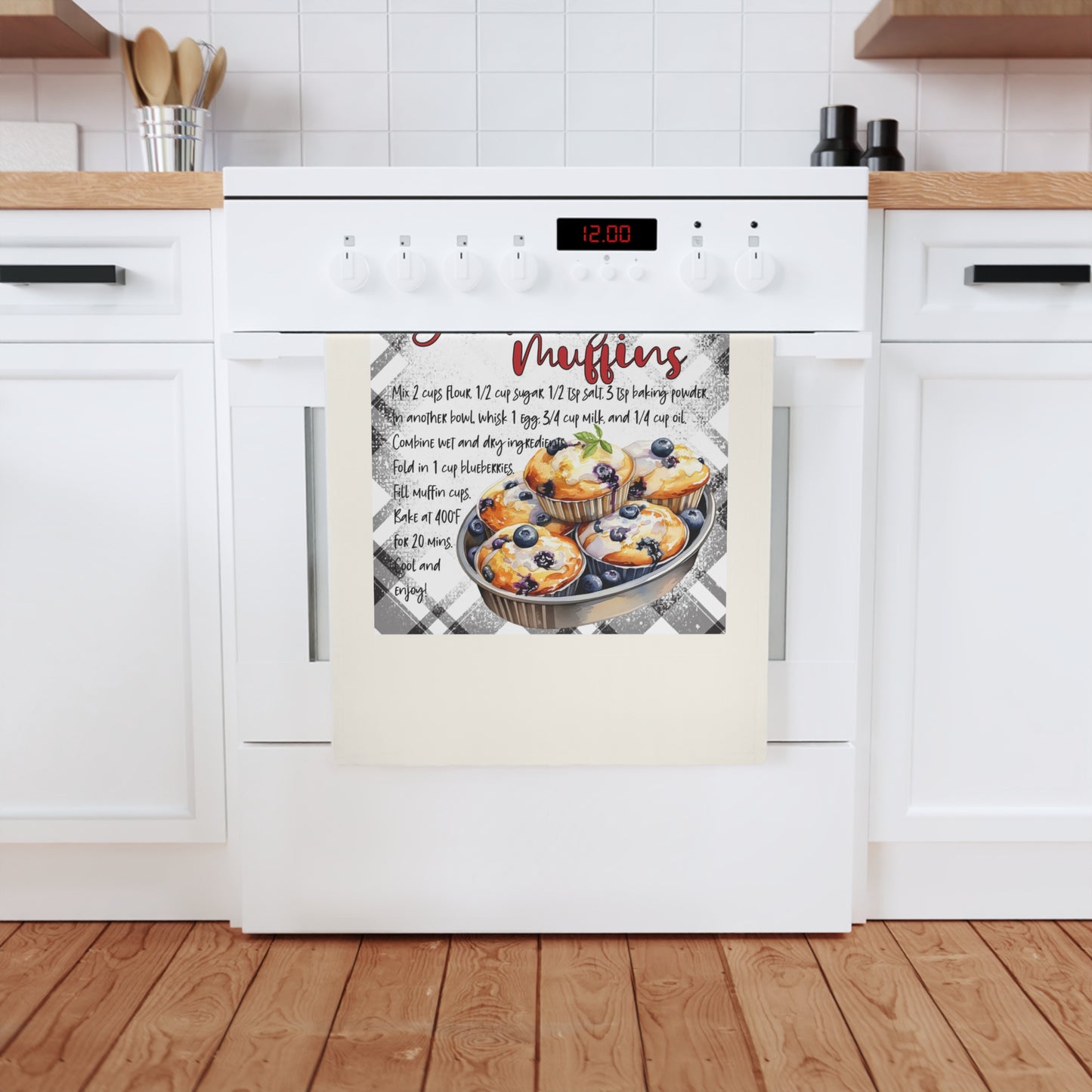 Blueberry Muffins Recipe Cotton Tea Towel | Charming Kitchen Decor for Baking Enthusiasts | Perfect Gift for Housewarming and Holidays