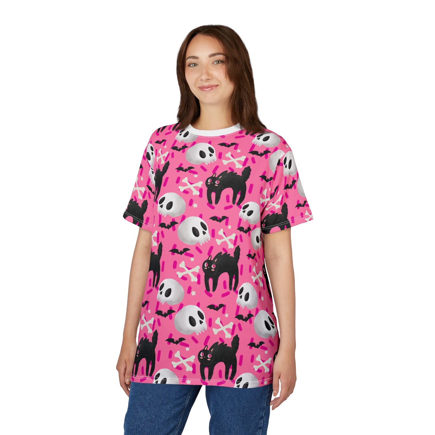 Halloween Cat & Skull Unisex Tee - Spooky Vibe for All Ages