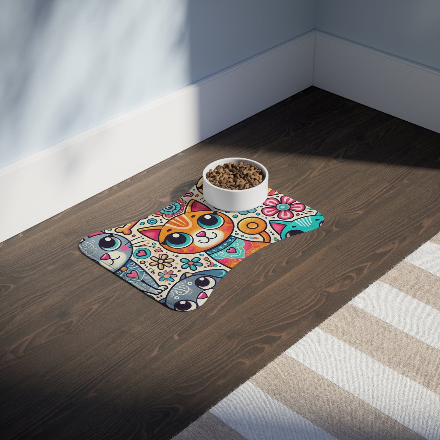 Colorful Cat & Dog Feeding Mat – Cute Pet Dining Decor