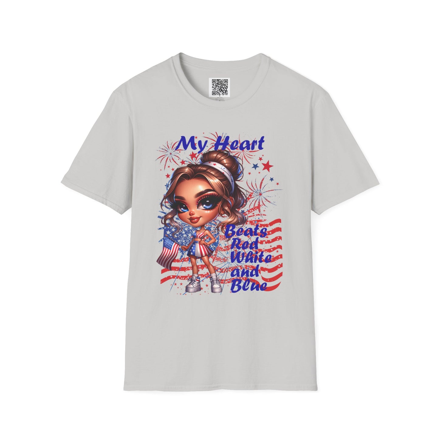 My Heart Beats Red, White and Blue | Patriotic Unisex Softstyle T-Shirt