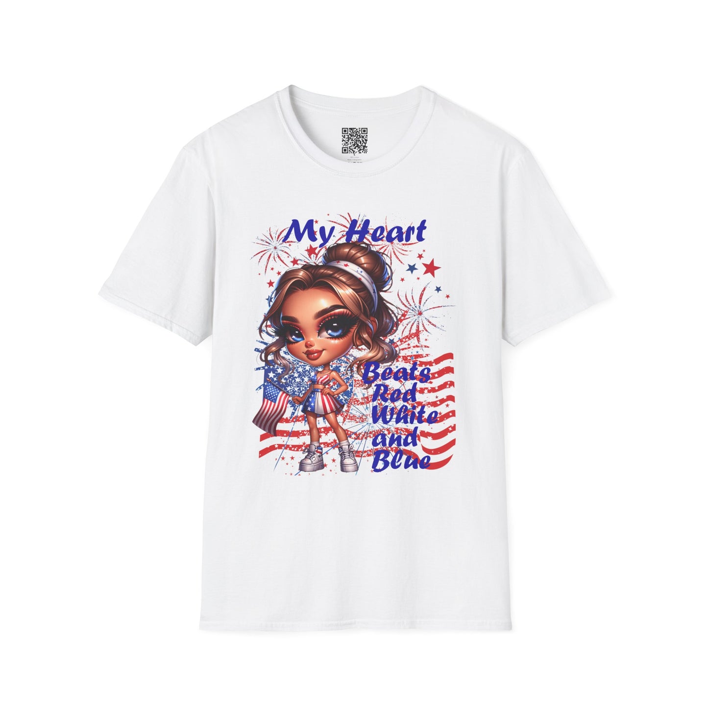 My Heart Beats Red, White and Blue | Patriotic Unisex Softstyle T-Shirt