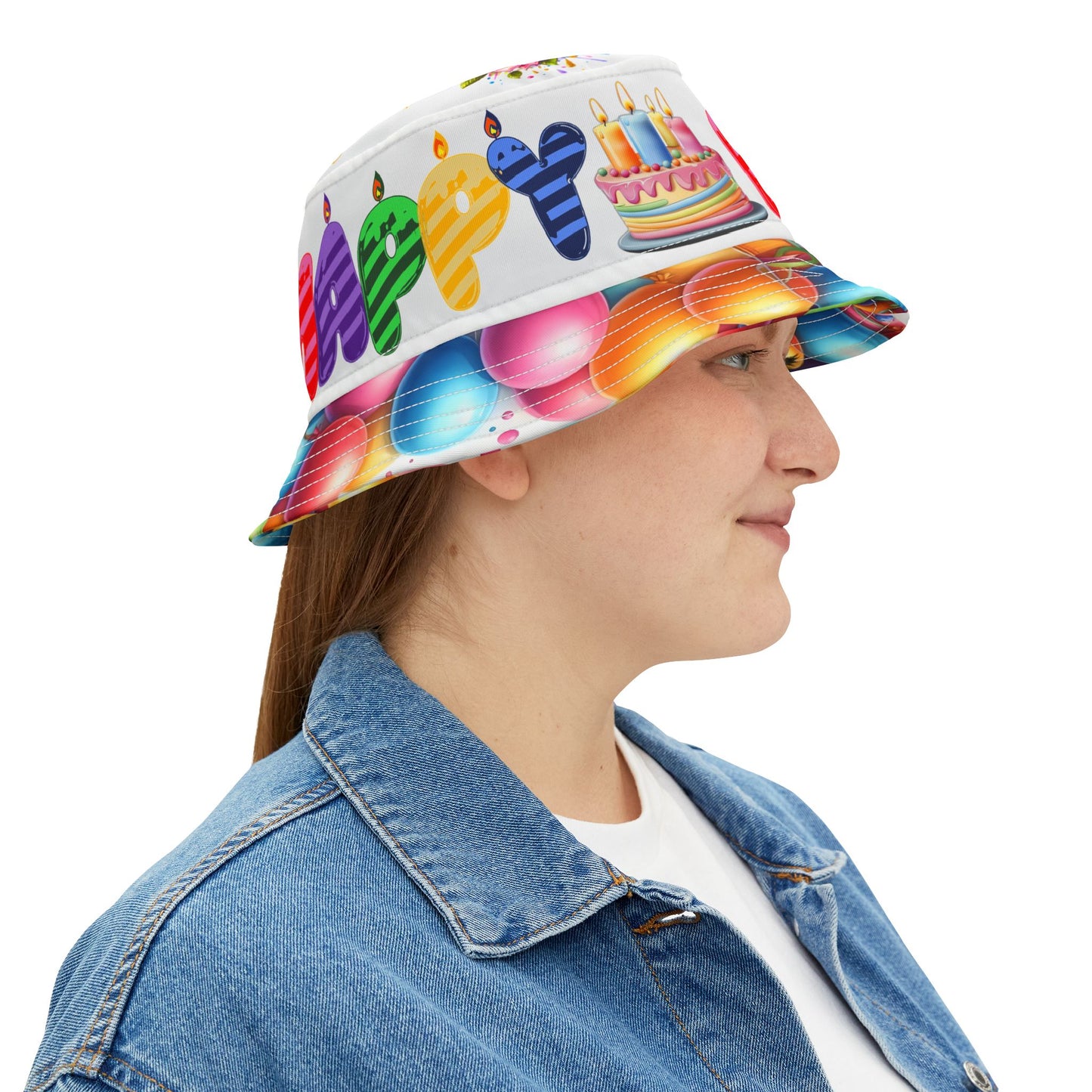 Colorful Birthday Girl Celebration Bucket Hat | Fun "Happy Birthday" Design