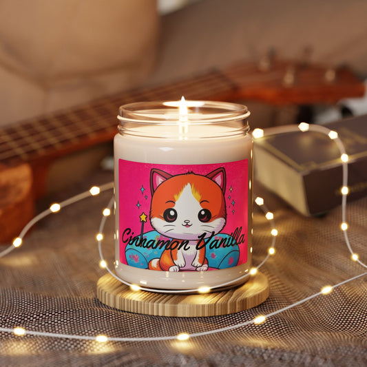 Cinnamon Vanilla Scented Soy Candle - 9oz | Cozy Autumn Vibes | Perfect Gift for Cat Lovers
