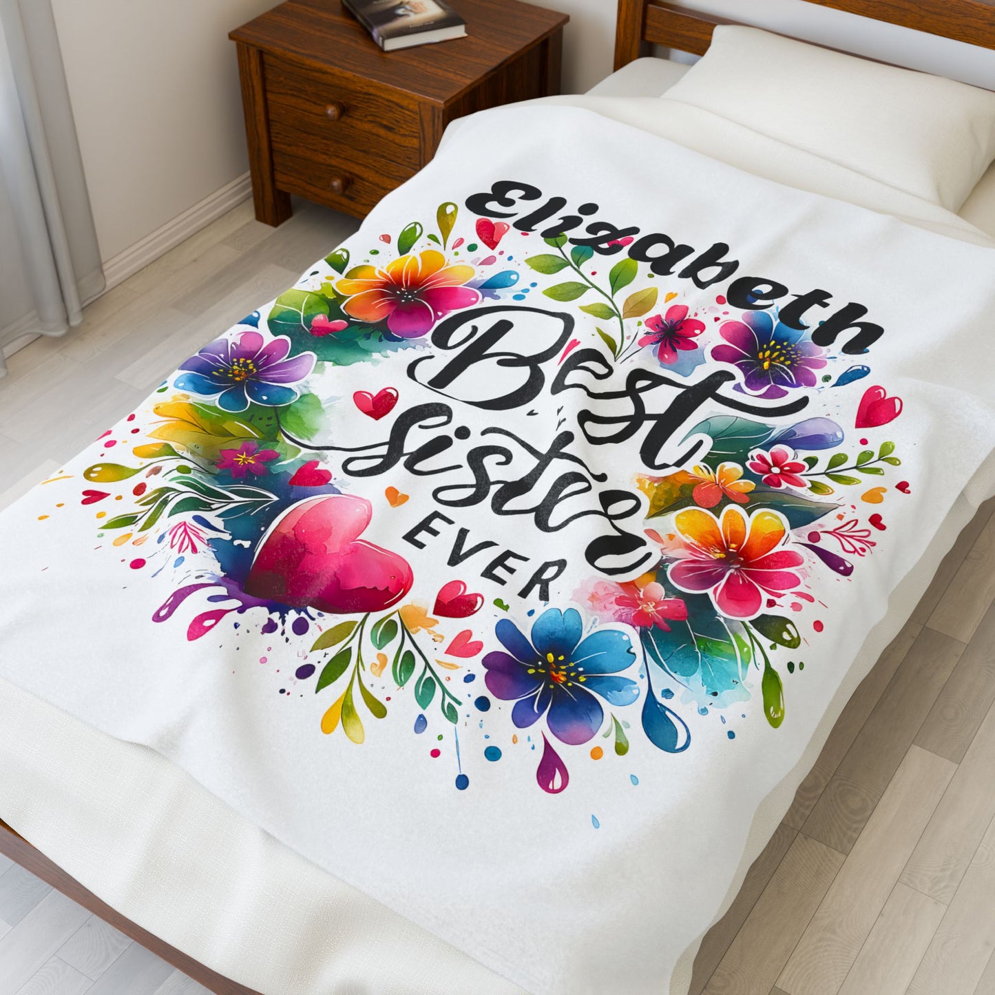 Best Sister Ever Velveteen Plush Blanket – Customize this Cozy Floral Gift for Sibling Celebrations