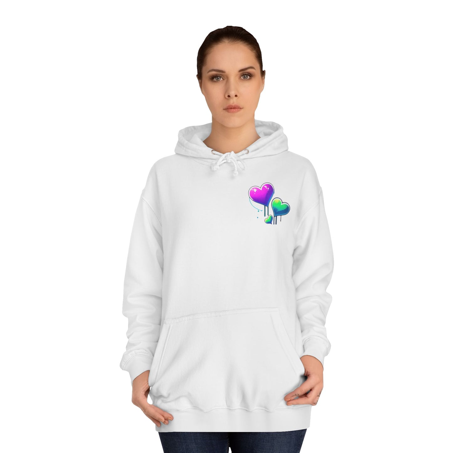 College Hoodie with Love Graphic - Trendy Heart Design, Perfect for Everyday Comfort and Special Occasions