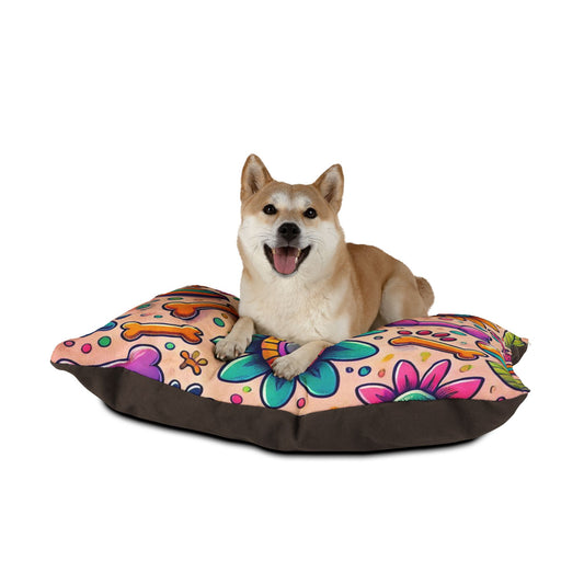 Vibrant Floral Pet Bed with Fun Toy Motif