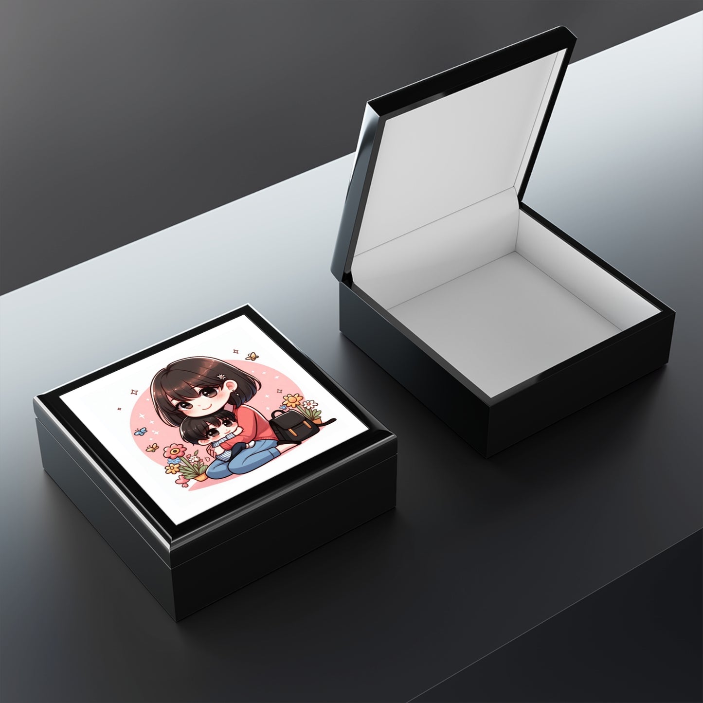 Charming Mother-Child Jewelry Box with Cute Illustration