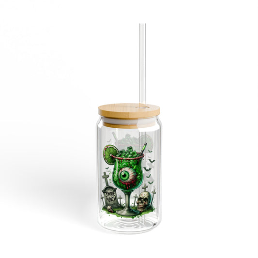 Zombie Punch Cocktail Halloween Sipper Glass - 16oz Zombie Punch Design with Straw