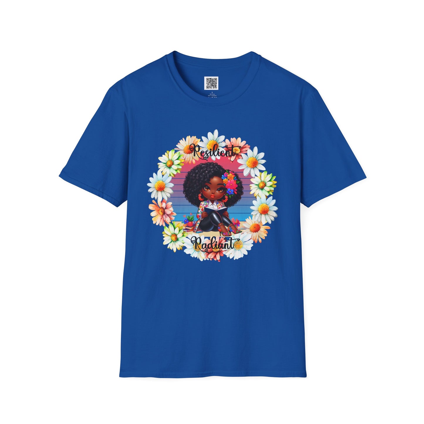 Resilient & Radiant Unisex Softstyle T-Shirt - Floral Design, Empowering Message