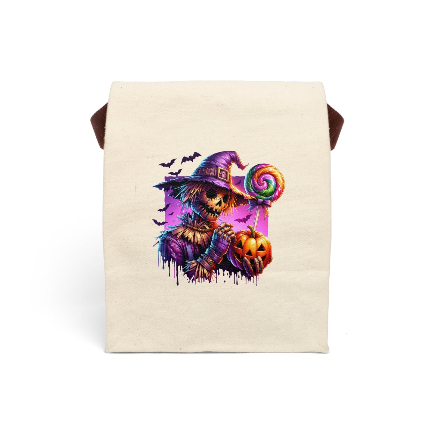 Halloween Themed Canvas Lunch Bag with Strap - Spooky Scarecrow Design