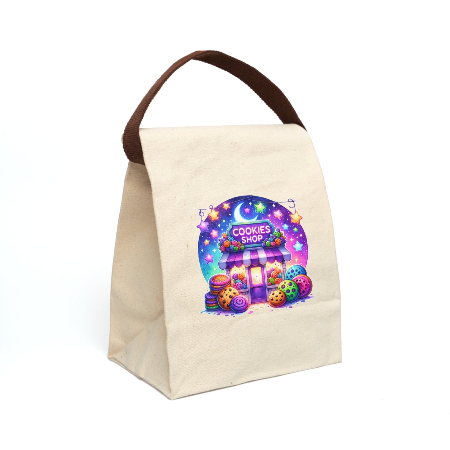 Halloween-Cookies-Shop Canvas Lunch and Candy Bag with Strap - Perfect for Kids & Picnics
