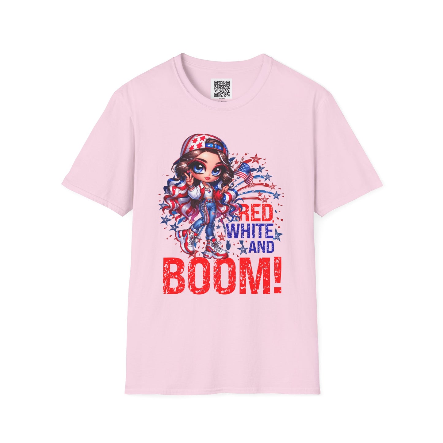 Red, White & Boom! | Unisex Softstyle T-Shirt for Independence Day Celebrations