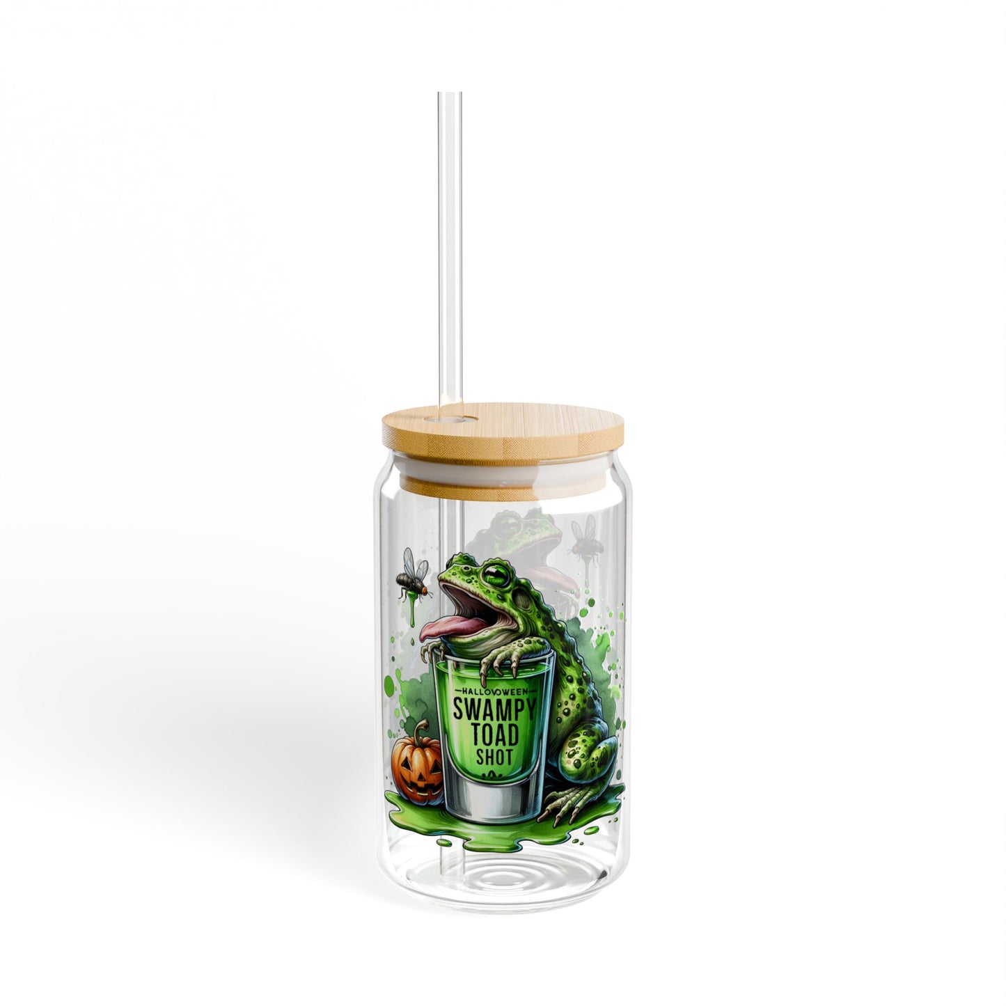 Swampy-Toad Halloween Sipper Glass - 16oz Swampy Toad Design with Straw