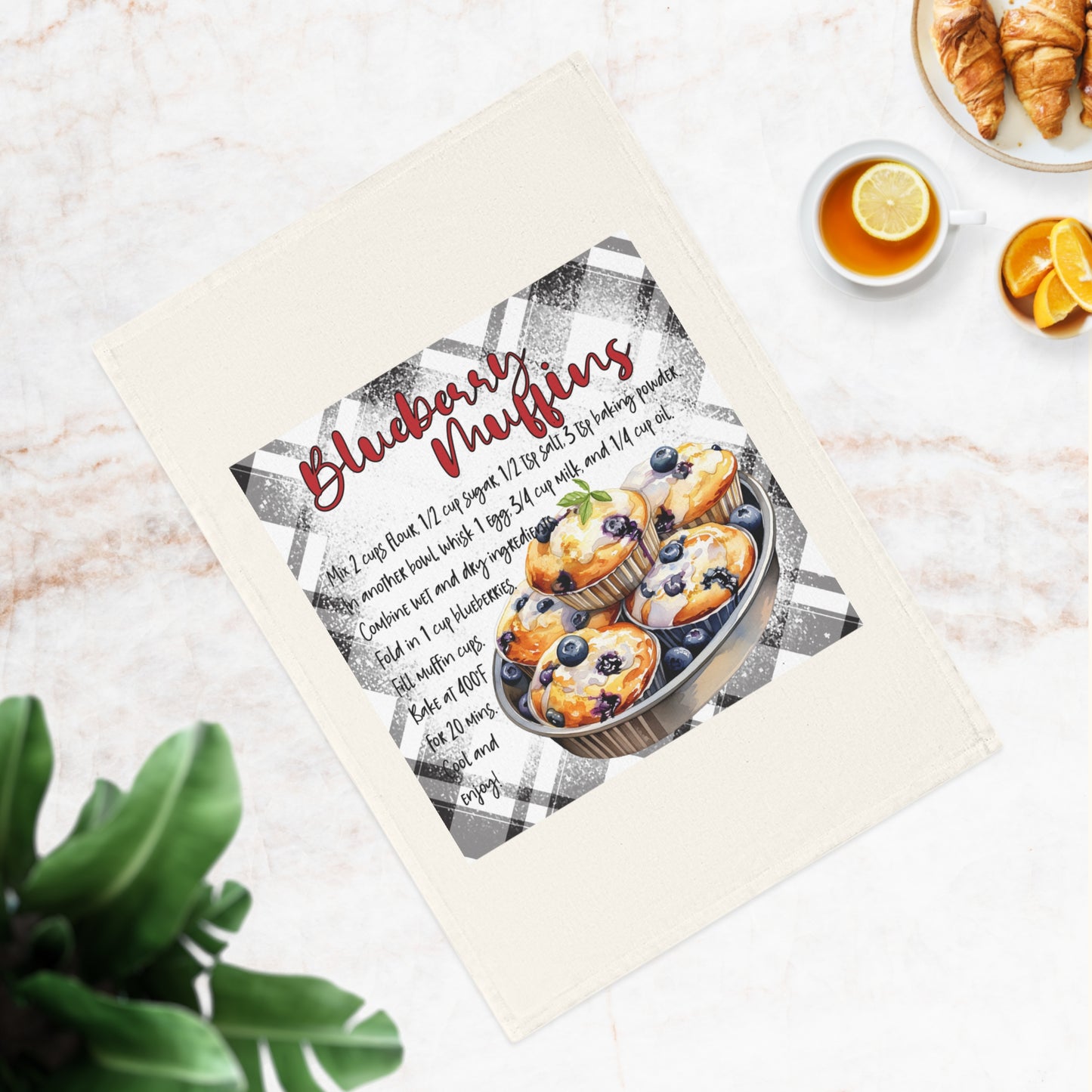 Blueberry Muffins Recipe Cotton Tea Towel | Charming Kitchen Decor for Baking Enthusiasts | Perfect Gift for Housewarming and Holidays